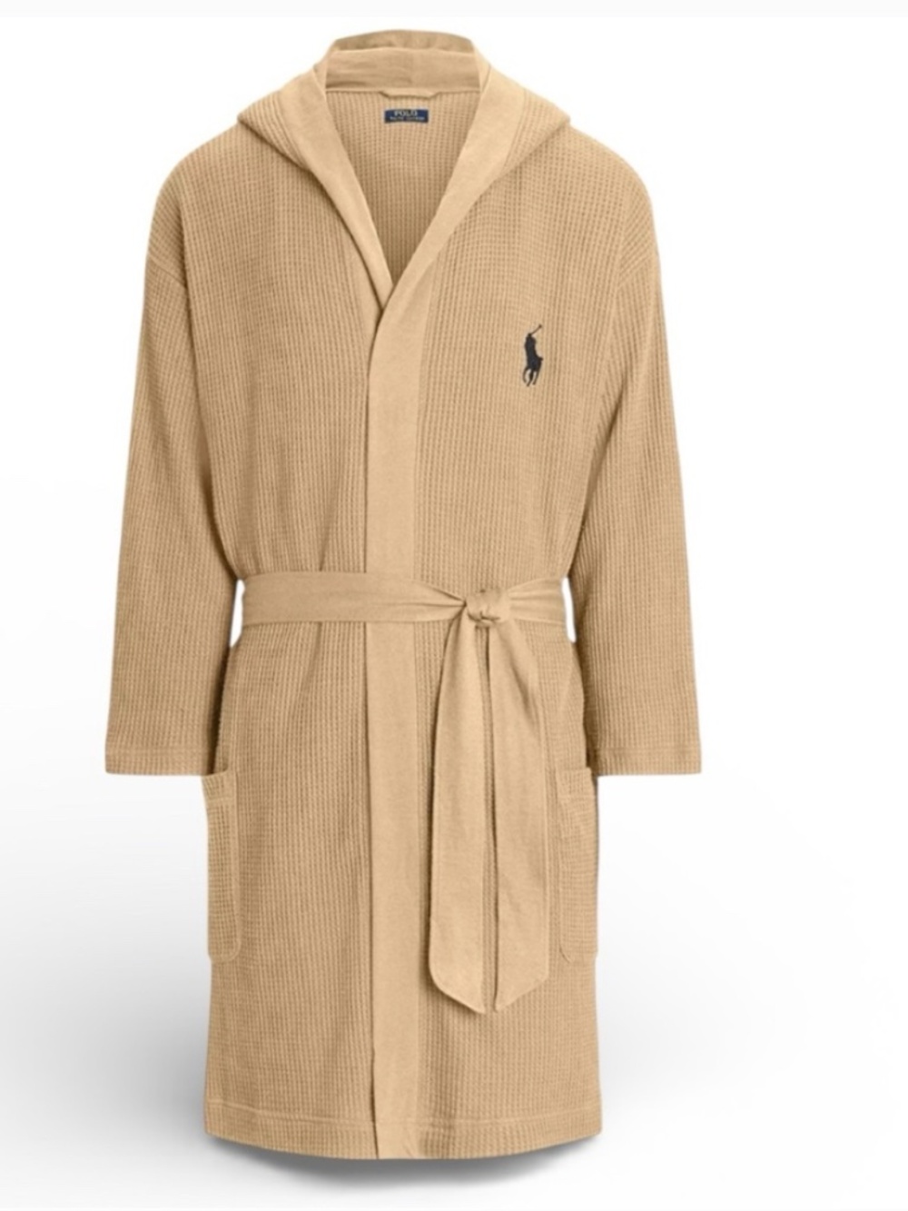 Polo Ralph Lauren Mens Thermal Hooded Robe Beige Size S/M - Picture 2 of 7